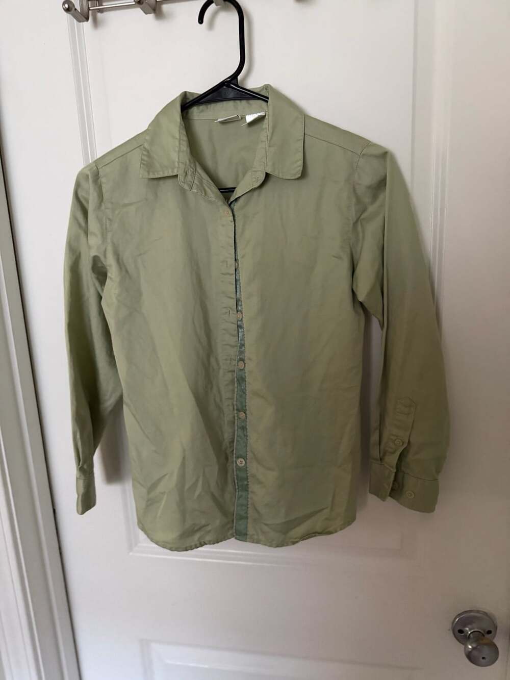 Talbots Kids Long Sleeve Button Down Shirt Size 12 Green Cotton
